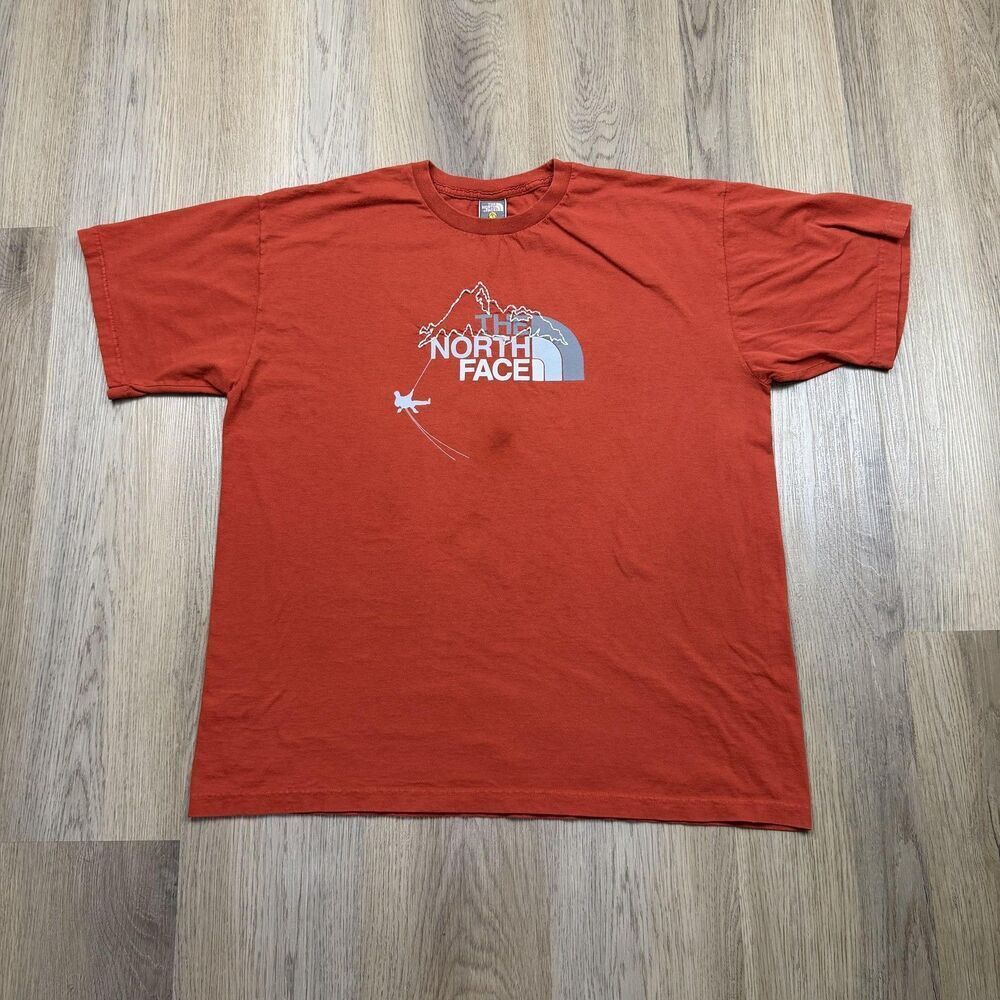 The North Face Shirt Mens Large Orange Ski Mountain Logo Graphic Tee Outdoor